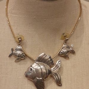 EUC Fish pendant & fish earrings set & new shrimp earrings set 5 piece set.